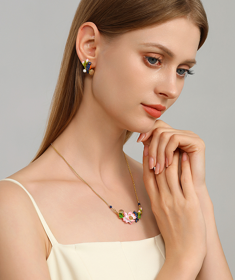 Kingfisher Bird And Pearl Enamel Stud Earrings Handmade Jewelry Gift3