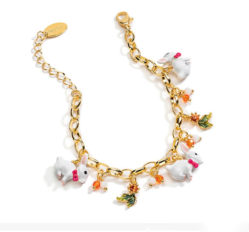 Enchanted Encounters Rabbit Bunny And Leaf Enamel Charm Bracelet Jewelry Gift