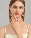 Kingfisher Bird And Lotus Enamel Adjustable Ring Handmade Jewelry Gift2