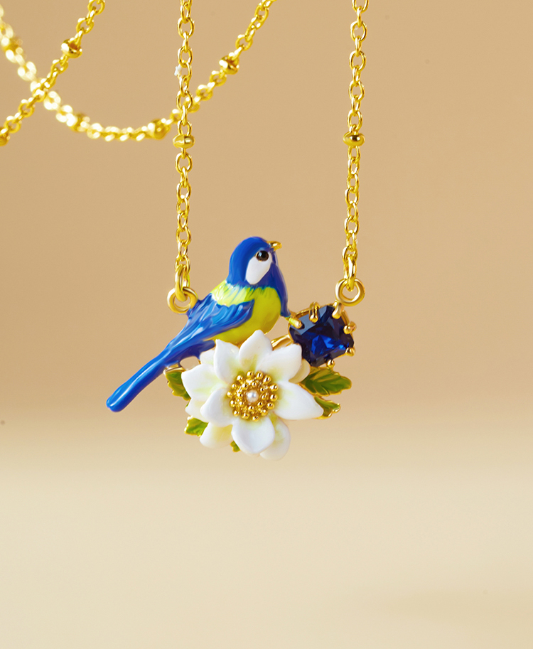 Bird And Flower Enamel Pendant Necklace Handmade Jewelry Gift1