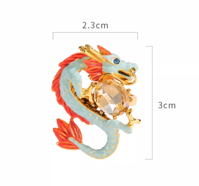 Dragon And Stone Enamel Adjustable Ring Jewelry Gift
