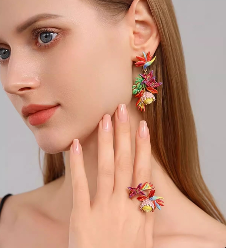 Colorful Flower Enamel Adjustable Ring Handmade Jewelry Gift3