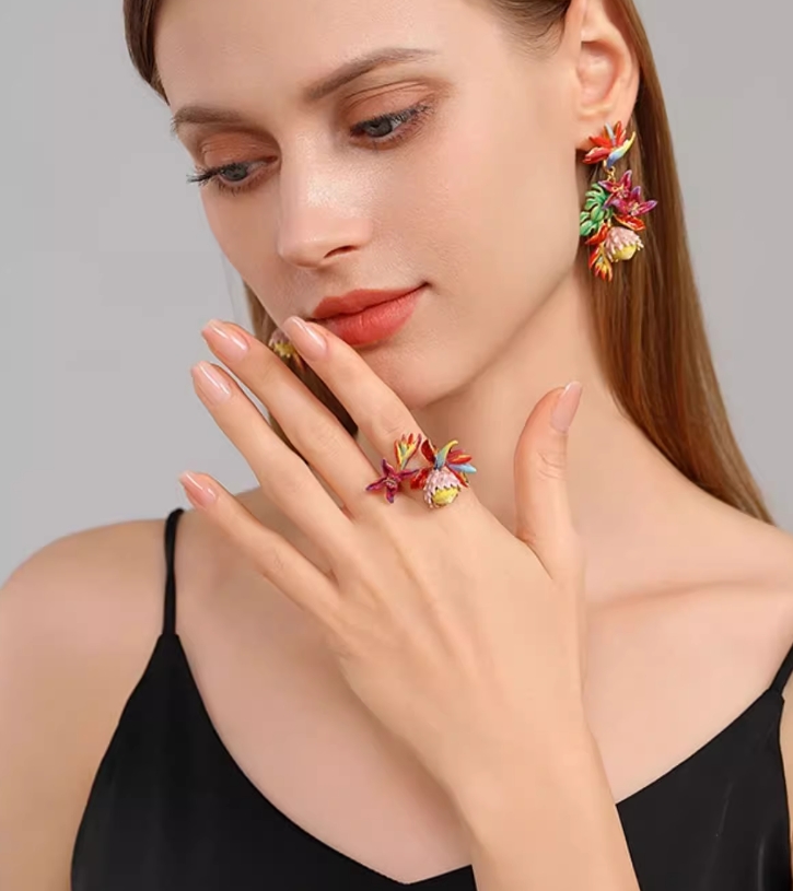 Colorful Flower Enamel Adjustable Ring Handmade Jewelry Gift4