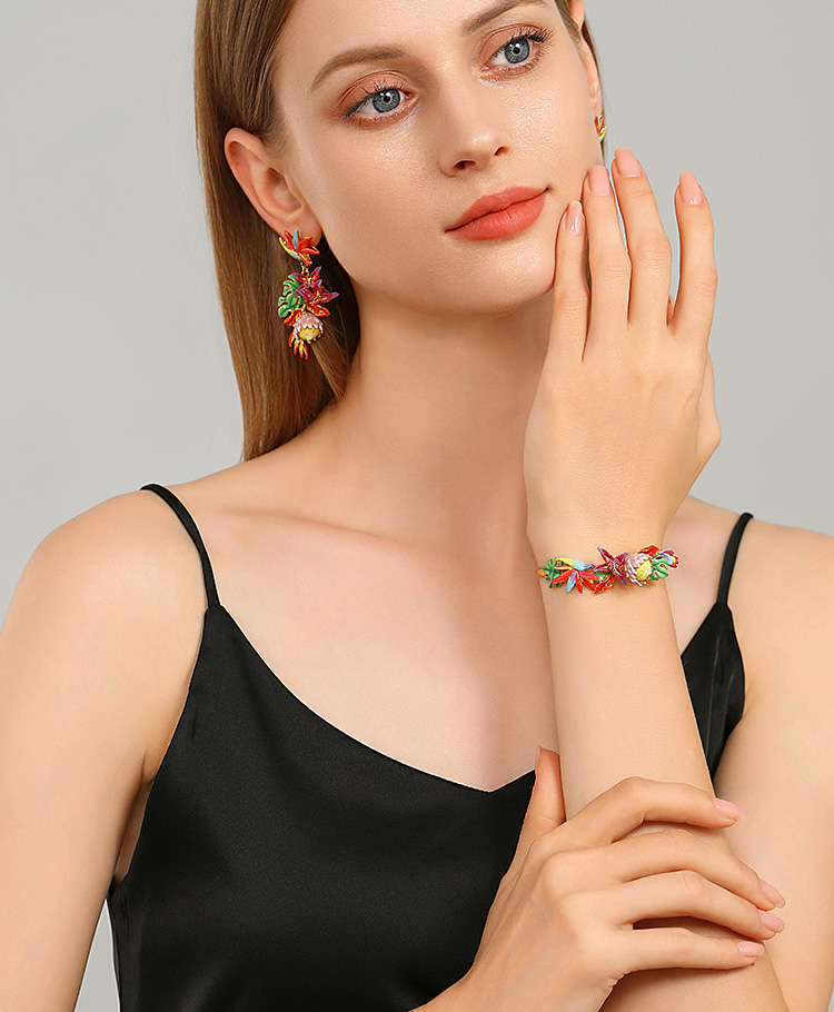Colorful Flower Enamel Cuff Bracelet Handmade Jewelry Gift3