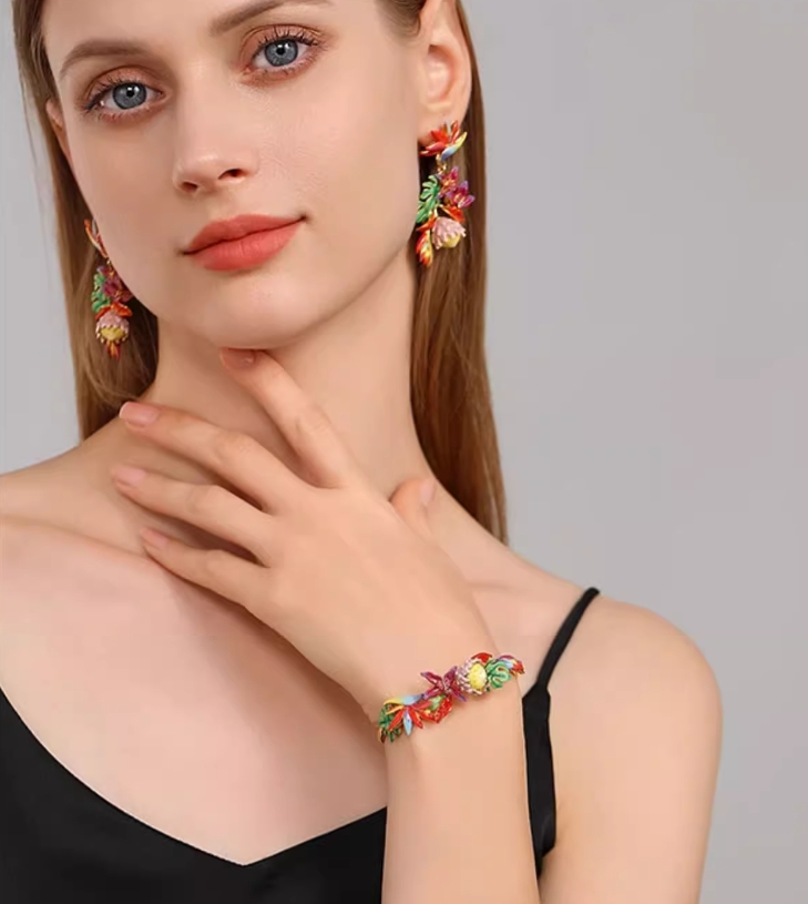 Colorful Flower Enamel Cuff Bracelet Handmade Jewelry Gift2