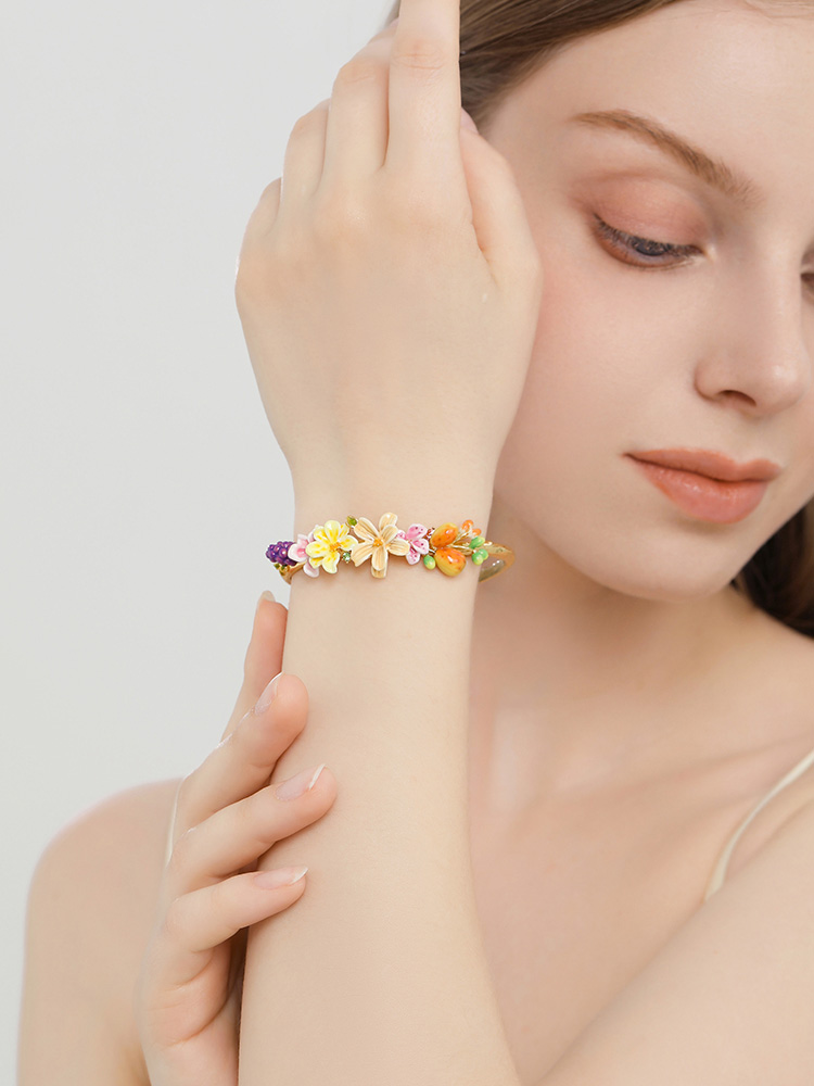 Grape Flower Blossom Branch Enamel Chain Cuff Bracelet Handmade Jewelry Gift3