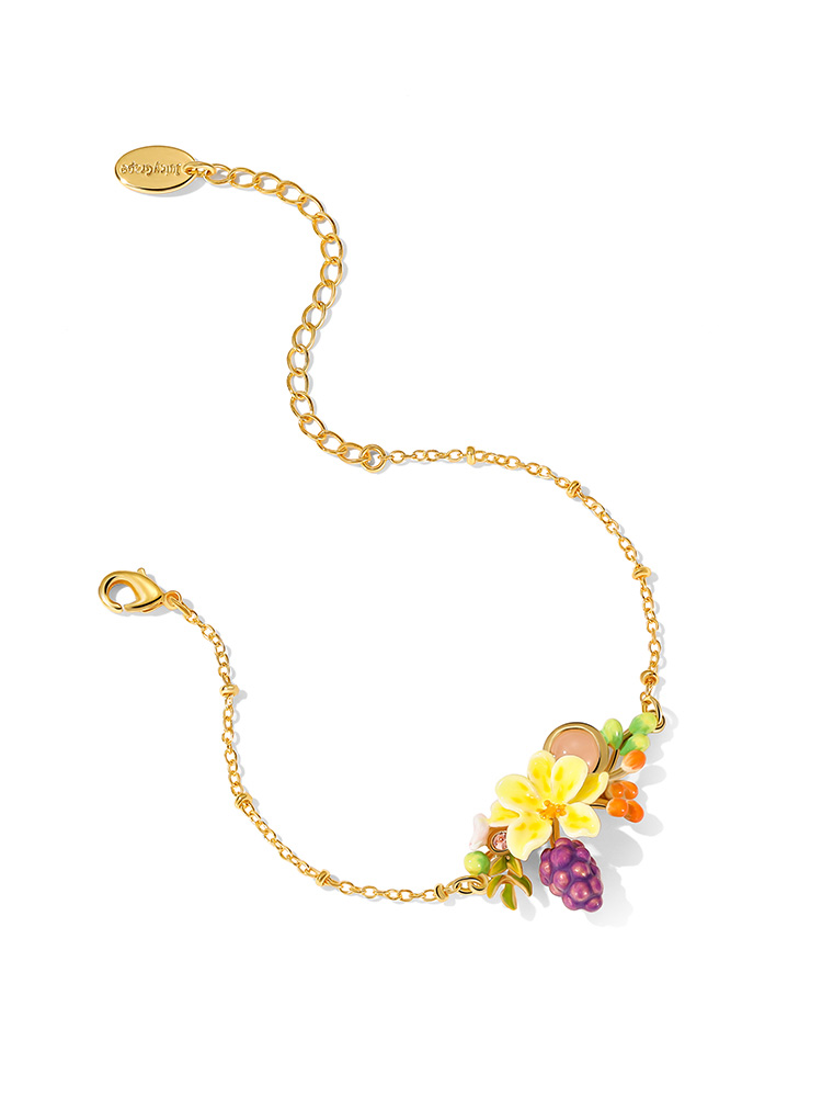 Grape Flower Blossom Branch Enamel Thin Bracelet Handmade Jewelry Gift2