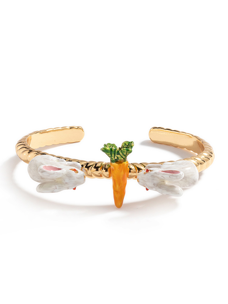 Bunny Rabbit Carrot Enamel Adjustable Bangle Bracelet