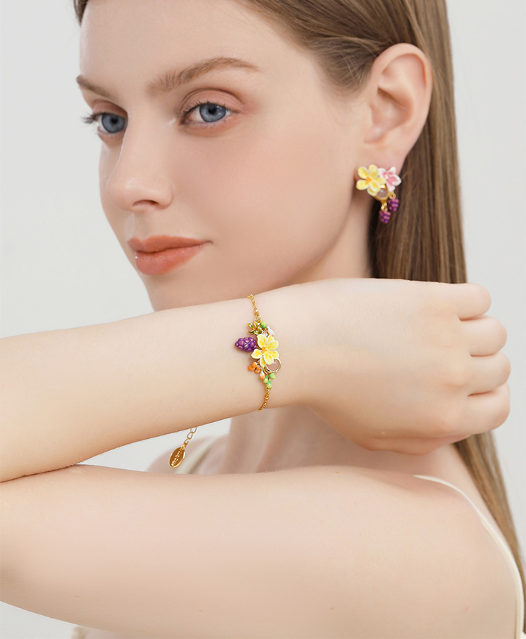 Grape Flower Blossom Branch Enamel Thin Bracelet Handmade Jewelry Gift4