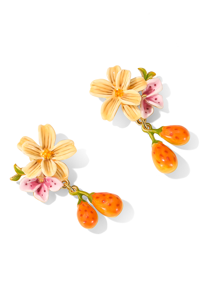 Pearl Fruit  Flower Enamel Dangle Earrings Handmade Jewelry Gift1