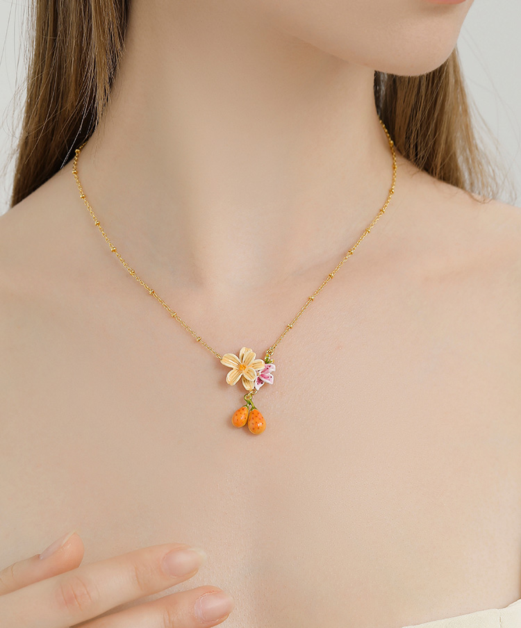 Pear Fruit Flower Enamel Pendant Necklace Handmade Jewelry Gift3
