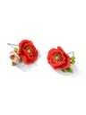 Pink Red Flower Enamel Asymmetrical Stud Earrings Handmade Jewelry Gift1