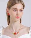 Pink Red Flower Enamel Asymmetrical Stud Earrings Handmade Jewelry Gift5