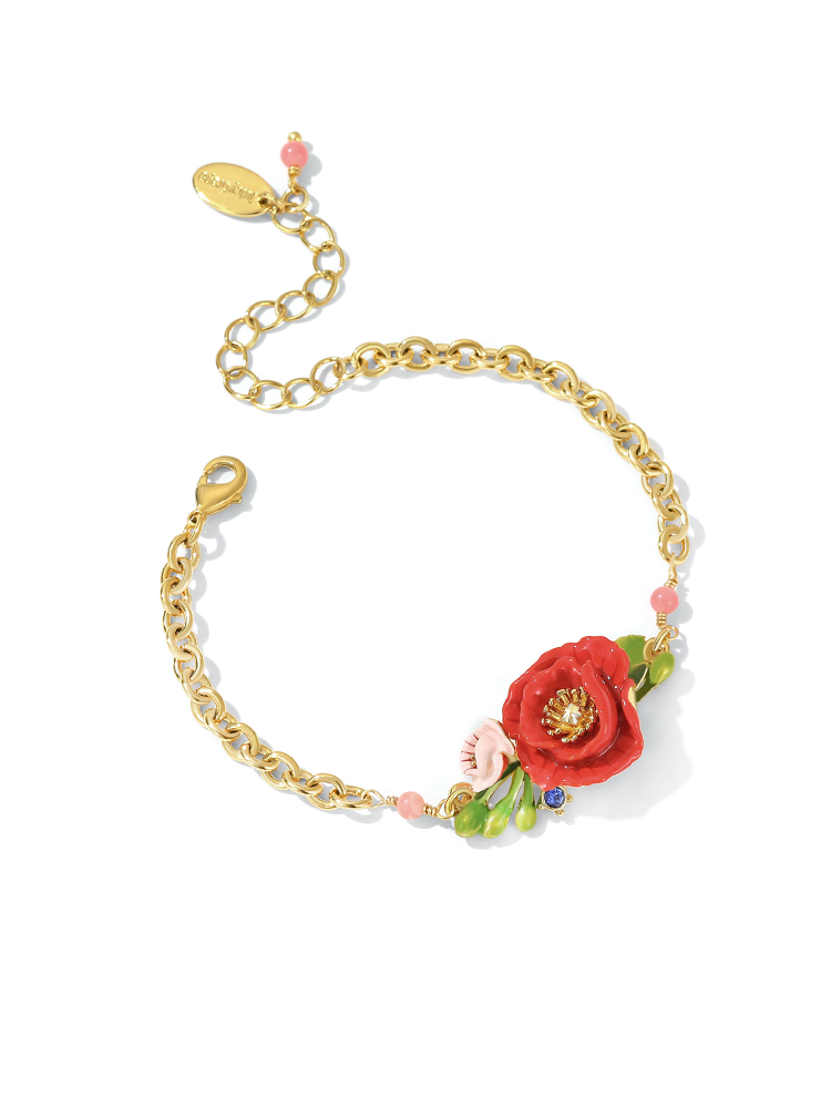 Pink Red Flower Enamel Thin Bracelet Handmade Jewelry Gift1