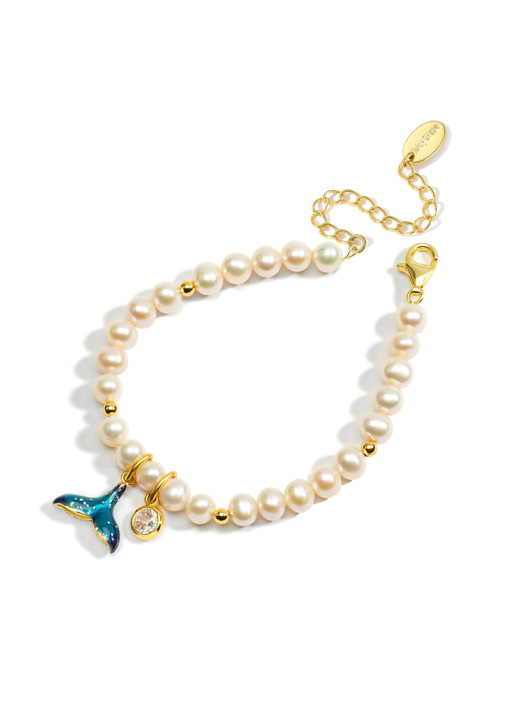 Mermaid Fish Tail Enamel Pearl Strand Bracelet Handmade Jewelry Gift1