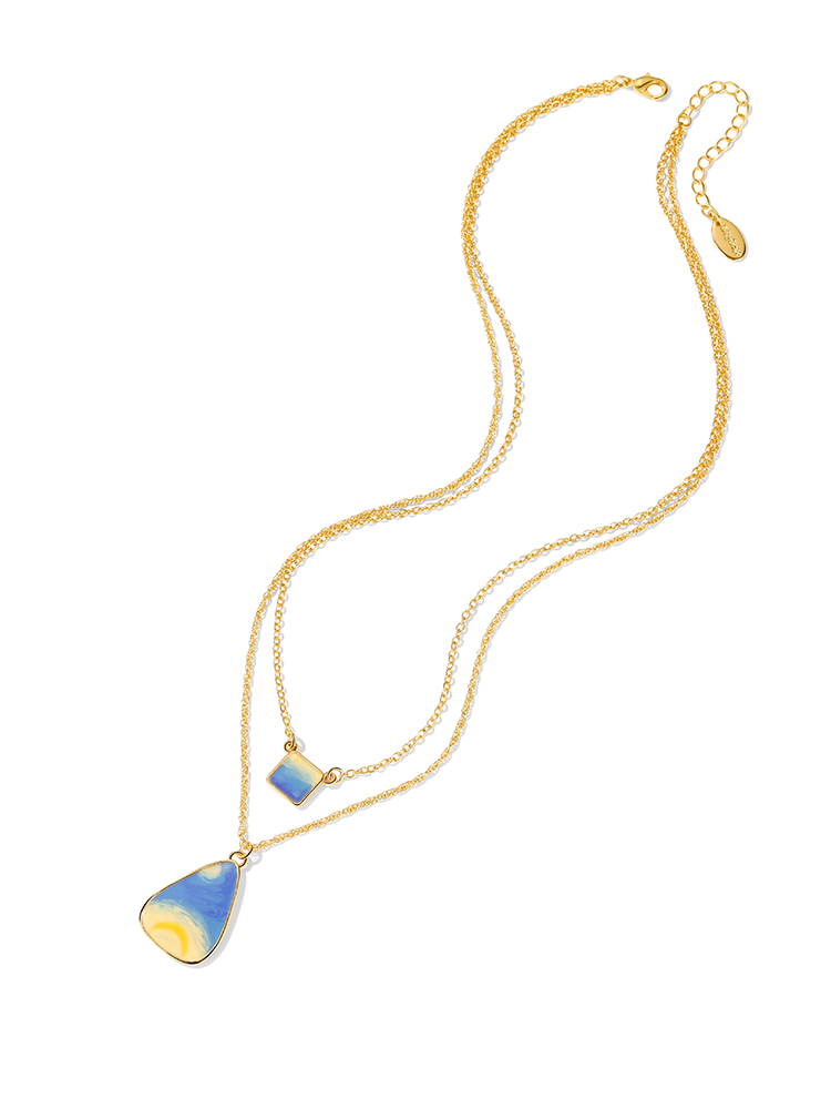 Starry Night Enamel Layered Pendant Necklace Handmade Jewelry Gift1