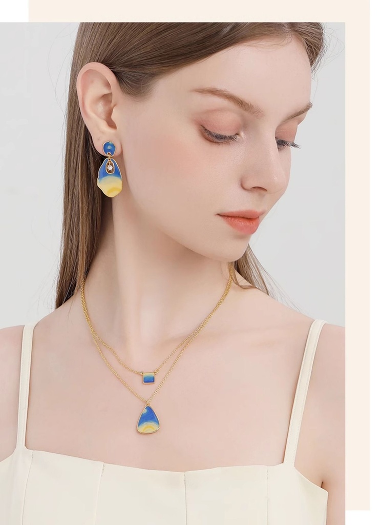Starry Night Enamel Layered Pendant Necklace Handmade Jewelry Gift3