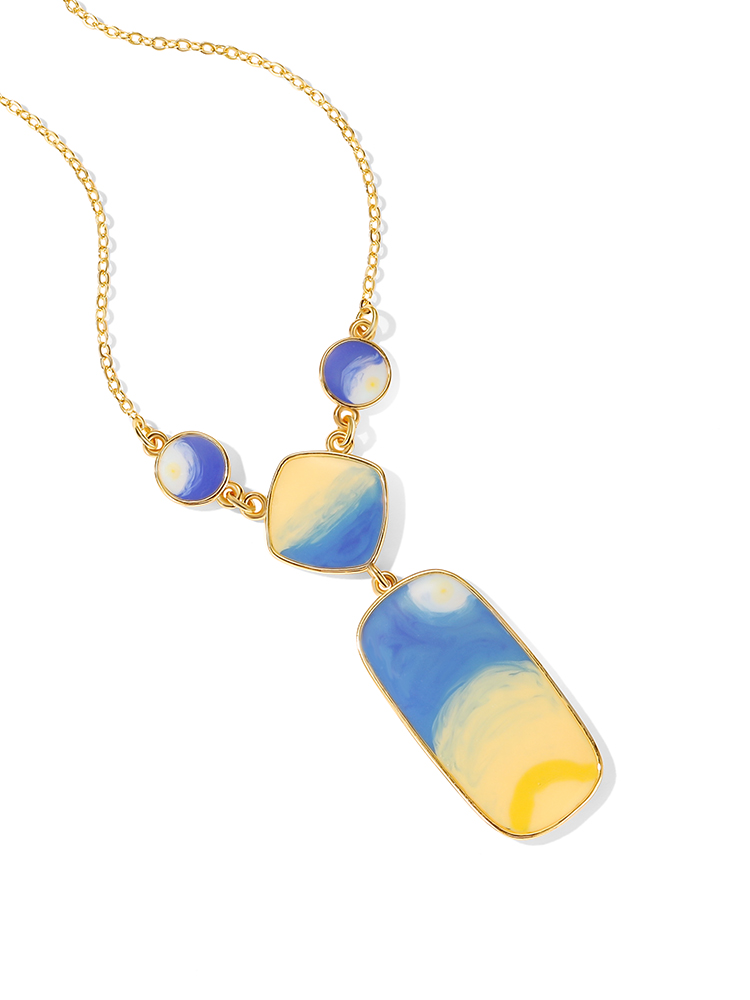 Starry Night Enamel Pendant Necklace Handmade Jewelry Gift1