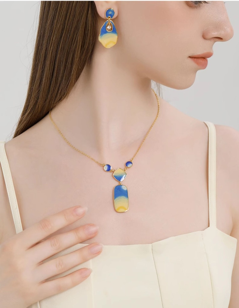Starry Night Enamel Pendant Necklace Handmade Jewelry Gift3