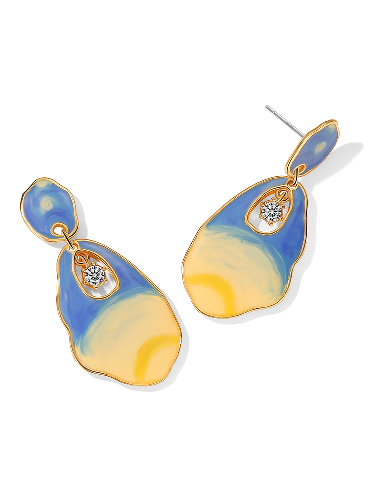Starry Night Zircon Enamel Dangle Earrings Handmade Jewelry Gift1