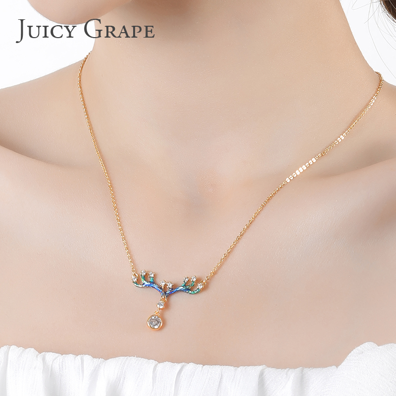 Enamel Glazed Antlers Starry Sky Inlaid Zircon Clavicle Chain Necklace