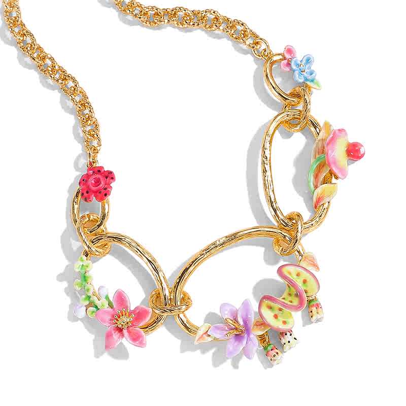 Colorful Flowers Enamel Pendant Necklace1