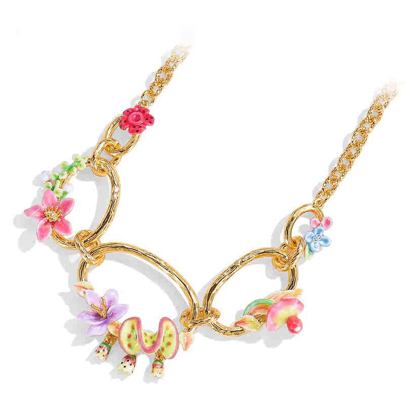 Colorful Flowers Enamel Pendant Necklace2