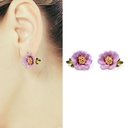 Enamel Glazed Blue Crystal Rhinestone Daisy Flower Cherry Gold Plated Stud Earrings 925 Silver Needle