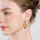 Orange Blossom Flower With Black Agate Enamel Hook Earrings3