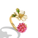 Flower With Raspberry Enamel Adjustable Ring1