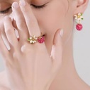 Flower With Raspberry Enamel Adjustable Ring3