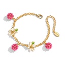 Flower With Raspberry Enamel Charm Chain Bracelet1