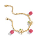 Flower With Raspberry Enamel Charm Chain Bracelet2
