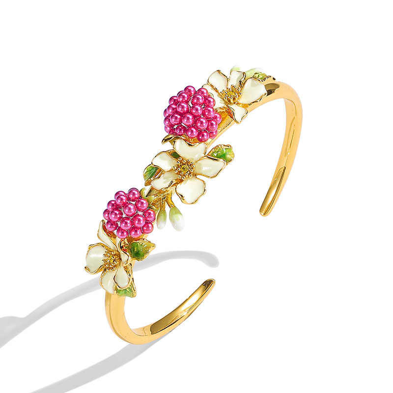 Flower And Raspberry Enamel Bangle Bracelet1