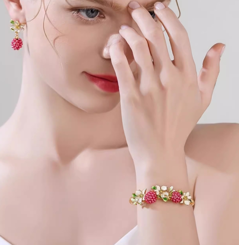 Flower And Raspberry Enamel Bangle Bracelet3