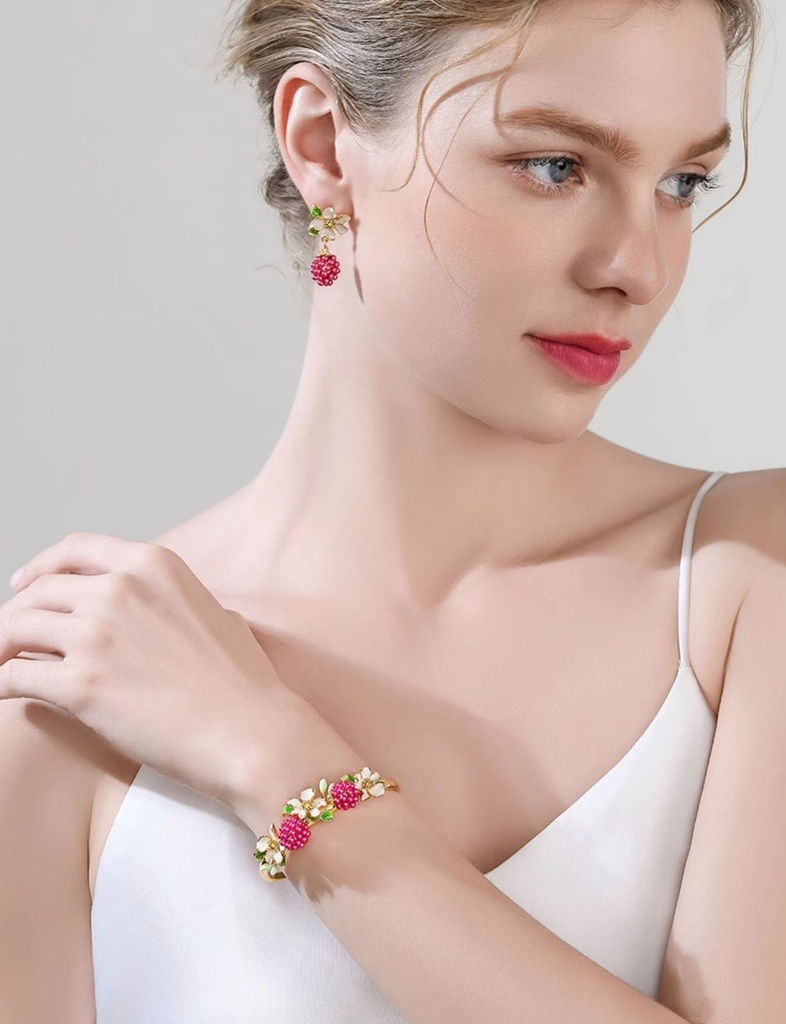 Flower And Raspberry Enamel Bangle Bracelet4