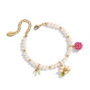 Flower And Raspberry Enamel Pearl Srand Bracelet1