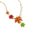 Maple Leaf And Pearl Enamel Pendant Necklace2