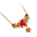 Maple Leaf And Zircon Enamel Pendant Necklace2