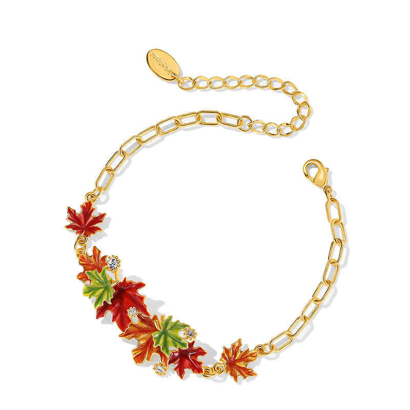 Maple Leaf And Zircon Enamel Chain Bracelet2