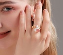 Cute Rabbit Bunny With Stone And Flower Enamel Adjustable Ring3