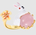 Cute Rabbit Bunny With Stone And Flower Enamel Adjustable Ring2
