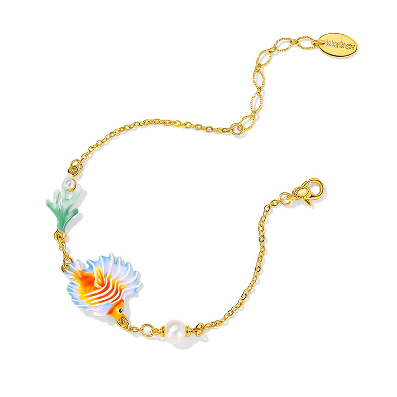 Fish Coral And Pearl Enamel Thin Bracelet