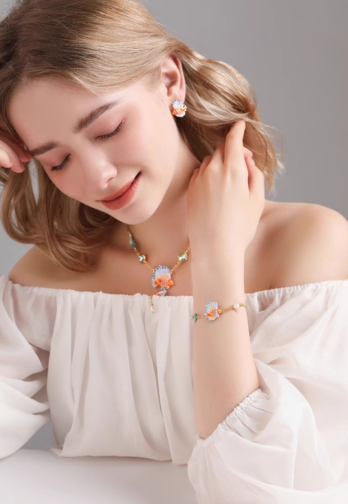 Fish Coral And Pearl Enamel Thin Bracelet3