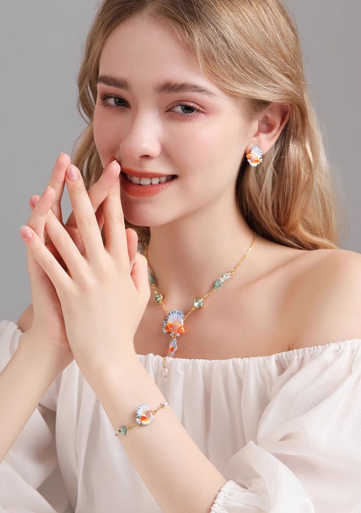 Fish Coral And Pearl Enamel Thin Bracelet4