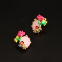 Enamel Glazed Flower Series Gemstone Stud Earrings 925 Silver Needle Gold Plated