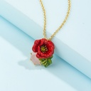 Enamel Glazed Red Rose Flower Gemstone Clavicle Short Pendant Necklace