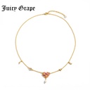 Enamel Glazed Heart Love Inlaid Zircon Natural Pearl Clavicle Chain Necklace 18K Gold Plated