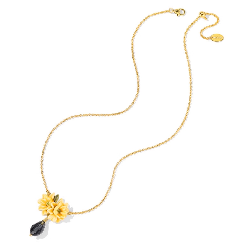 Yellow Flower Cardenia Crystal Drop Enamel Pendant Necklace Jewelry Gift1