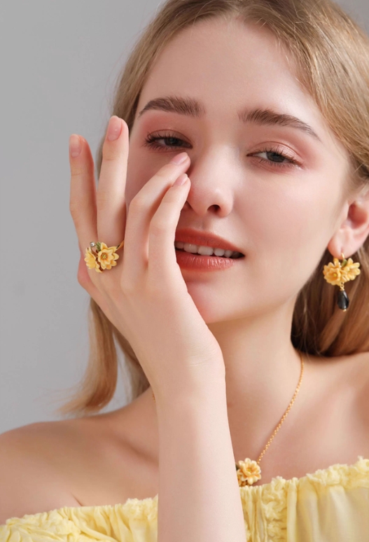 Yellow Flower Cardenia Crystal Enamel Adjustable Ring Jewelry Gift4